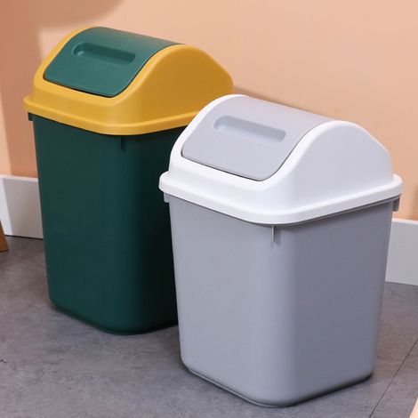 Lot de 2 poubelles à couvercle basculant, style simple, décoratives et pratiques, en plastique, avec couvercle pivotant à 360°. (1/5)