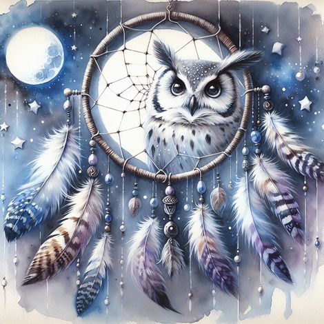 Papier peint panoramique Enfants - Attrape-Rêve Hibou - 130 cm x 130 cm (1/2)