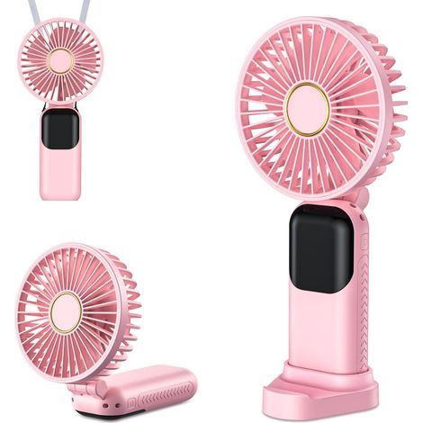 Mini ventilador portátil recargable por USB, pequeño ventilador de bolsillo de 5 velocidades con base, silencioso y plegable para oficina y exteriores (rosa) (1/5)