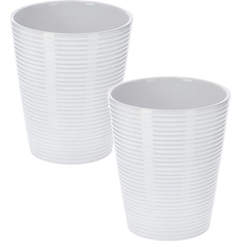 Lot de 2 pots de fleurs en céramique pour orchidées - Hauteur : 150 mm - Diamètre : 120 mm - Rayures convexes blanches (1/5)
