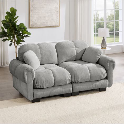 Divano 2 posti modulabile in ciniglia, 190 x 86 x 90 cm, grigio chiaro HAVRYA (1/5)
