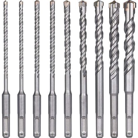 Forets à Béton, 9PCS (5 mm 16x160 mm) Foret Carrelage, Foret à Percussion Électrique SDS-Plus pour Perforateur, Forets Transversaux pour Béton, Brique, Pierre, Naturelle, Métal (1/5)
