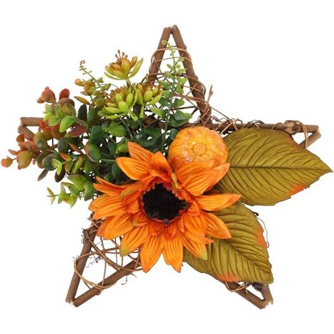 Couronne de tournesol artificiel (1 pièce) - Décoration d'automne pour porte d'entrée avec citrouille - Décoration murale pour Thanksgiving-AquaForge (1/5)