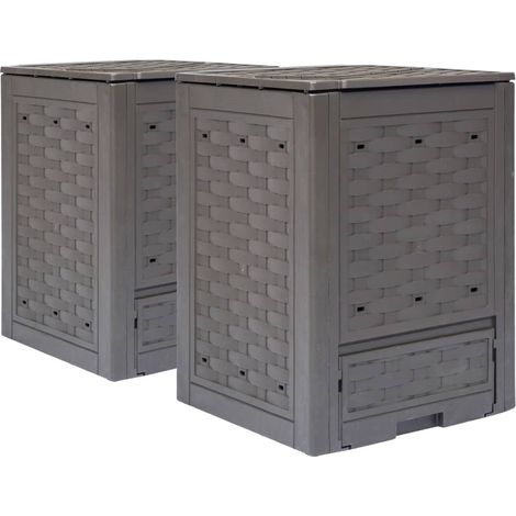 Composteurs de jardin, lot de 2, marron, 60 x 60 x 83 cm, 600 L, plastique, rotin