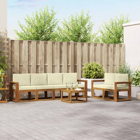 Outdoor-Sofagarnitur 7 pcs Natur und Creme Massivholz Akazie