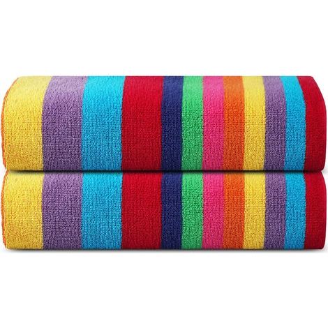 Serviettes de Plage pour Adultes Lot de 2, Miami Vibe Multi Cabana Stripe Classic, Serviette de Piscine 100% Coton éponge Ringspun (1/5)