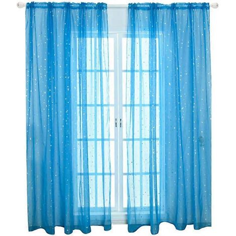 1 rideau en voile bleu de 100 x 200 cm, motif étoiles argentées romantiques, idéal pour une chambre d'enfant ou un salon. (1/5)