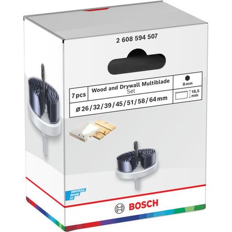 Bosch Lochsägen-Set mit Aufsteckhalter Wood and Drywall, 26/32/39/45/51/58/64 x 18,5 mm