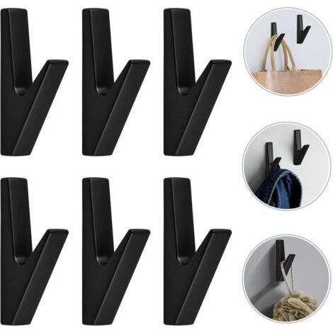 Wall Mounted Towel Hooks, Set of 6, Black with Screws Included Practical for Bathroom and Kitchen. (1/5)