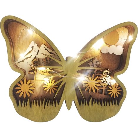Lampe En Bois Sculpté 3D - Renard Et Écureuil - Lumière Led Chaude - Décoration Intérieure Et Extérieure - 1 Pièce (1/5)