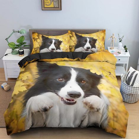 Kinderbettwäsche 135x200 cm mit Border Collie Motiv, 2-teilig, Mikrofaser, Reißverschluss