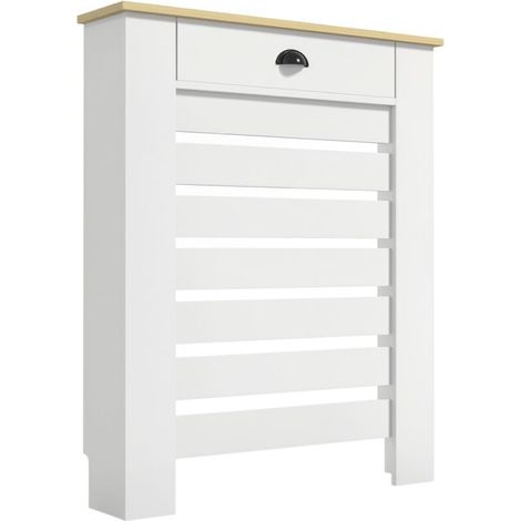 Couvercle de radiateur cache radiateur grille à lattes horizontales avec 2 tiroirs en bois 78l x 19P x 95,5H cm blanc