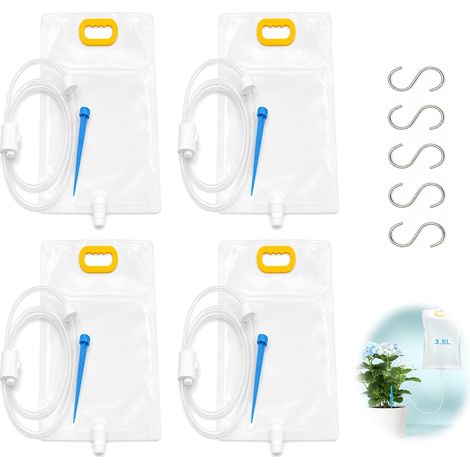 Lot de 4 Sacs d’Arrosage Automatique de 3,5L pour Plantes d’Intérieur et d’Extérieur, Système de Distribution d’Eau avec Régulateur Ajustable pour Paniers Suspendus, Jardins et Pots (1/5)