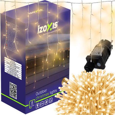 Luci di Natale per esterni, 300 LED, bianco caldo, 15 m, 8 modalità