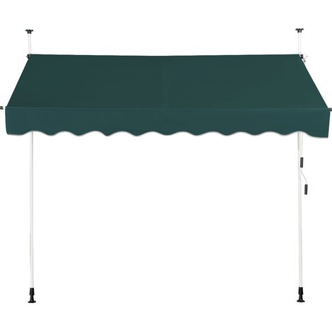 Store Banne Manuel Hauteur Réglable 250 x 200-300CM, Auvent Rétractable 250CM en Aluminium et Tissu Oxford Anti UV, pour Fenêtre, Vert