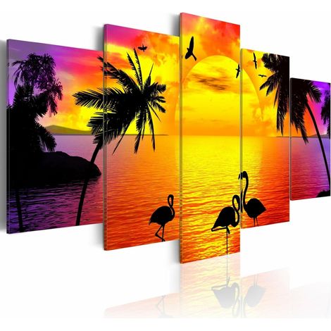 Tableau coucher de soleil et flamants roses - 200 x 100 cm (1/4)