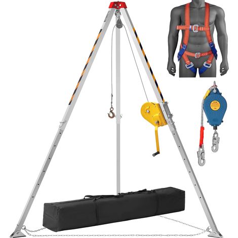 VEVOR Kit treppiede per spazi confinati, treppiede di salvataggio da 2500 libbre, gambe da 1,6 a 2,45 m Cavo da 30 m imbracatura, borsa di stoccaggio per spazi ristretti tradizionali (1/5)
