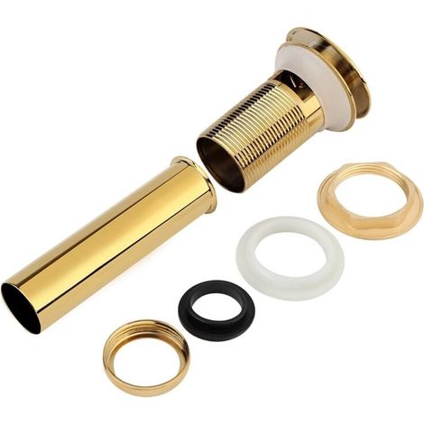 Tapón de desagüe emergente de latón macizo para fregadero de cocina y baño con orificio de desbordamiento dorado (1/4)