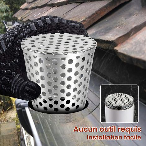 Crépine de descente d'eau pluviale en acier inoxydable – Convient aux gouttières et aux évacuations (s'adapte aux diamètres de tuyau de 75 à 90 mm) (1/5)