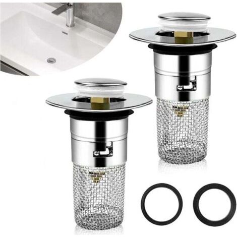 Tappo per lavabo con filtro removibile 33-40 mm, tappo universale a cerniera per lavabo, filtro a sifone a pavimento in acciaio inox per bagno e cucina.