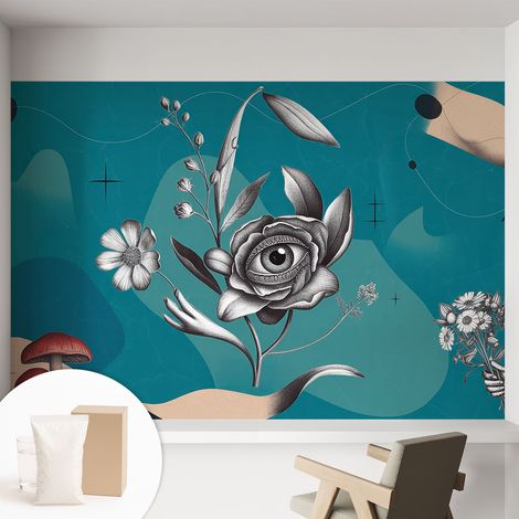 Papier peint intissé à motifs décoratifs pour salon chambre et bureau Décoration murale élégante avec colle Œil floral 152x104 cm (1/5)