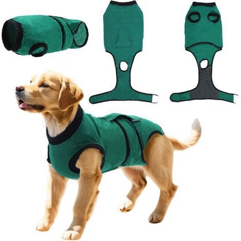 Chaleurs animal X   Combinaison de convalescence pour chiens et chats après chirurgies Noir Vert XXL