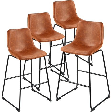 Tabouret de bar, lot de 4, chaise de bar en cuir PU confortable, 650 mm de haut, siège de cuisine avec dossier et pieds en métal, sans accoudoirs, pour cuisine et salle à manger, marron (1/5)