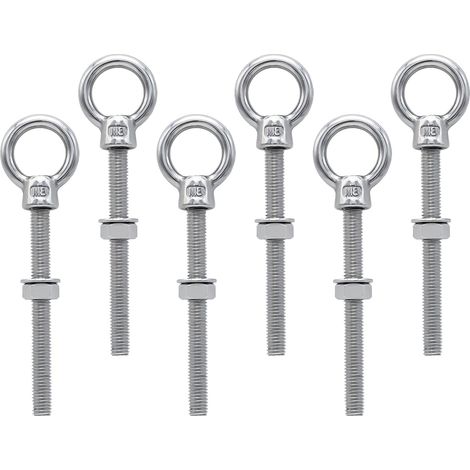 Boulons à oeil M8 x 80 mm Vis à Anneau M8 avec filetage métrique en acier inoxydable pour Fixation et Suspension, 6 pièces