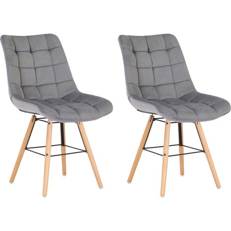 Lot de 2 chaises de salle à manger style scandinave couture carrée en velours gris et pieds en bois 100001737 (1/5)