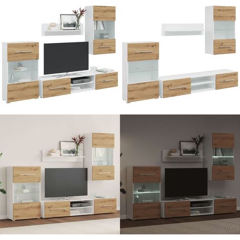 vidaXL 5-tlg. Wohnwand mit LED-Beleuchtung Artisan-Eiche Holzwerkstoff (1/5)