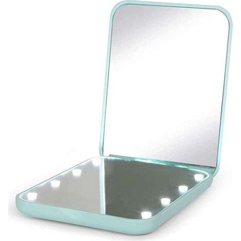 Miroir De Poche - Avec Éclairage Led Et Grossissement - Pour Maquillage Voyage Pliable Portable - 1 Pièce