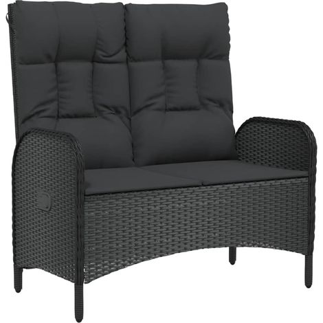 Banc de jardin meuble de patio d'extérieur terrasse inclinable avec coussins 107 x 62,5 x 109 cm poly rotin noir (1/5)