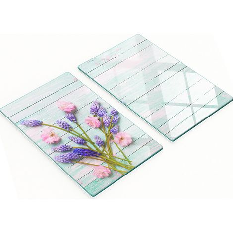 Juego de dos tablas de cocina de cristal con dise帽o de lavanda (2 x 30 x 52 cm).