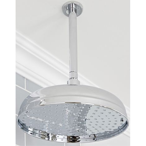 Milano Elizabeth Chrome Round Fixed Rainfall Shower Head with Ceiling Mounted Arm - 300mm Head (1/4)