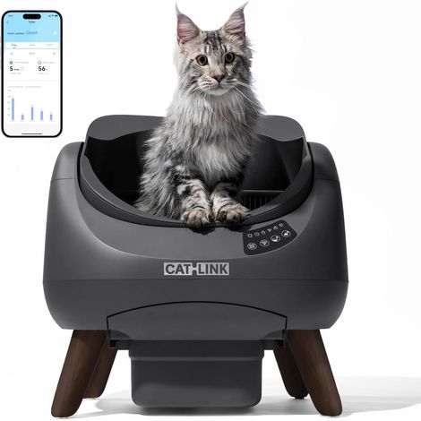 Catlink Open-X C08 Selbstreinigende offene Katzentoilette (XXL, 12 l Fassungsvermögen), Intelligente Katzentoilette für Mehrkatzenhaushalte, WLAN 5G/2,4G