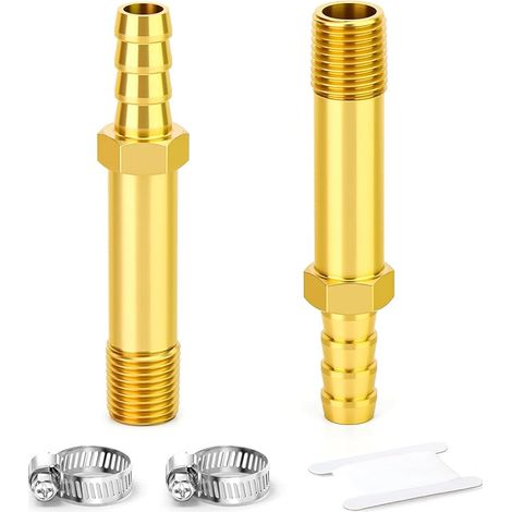 2 pièces raccord de tuyau en laiton à embout long, filetage mâle 1/8" BSP, longueur 10 mm cannelé - rallonge 75 mm cannelée connecteur droit carburant gaz eau air (1/5)