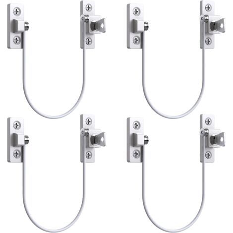 QORVA-4pcs Entrebâilleur Fenêtre Porte Restricteur de Porte de Fenêtre Verrou Fenetre UPVC Verrouillage de Limite Verrou de Sécurité Câble Serrure de Limite Avec Clé et Vis