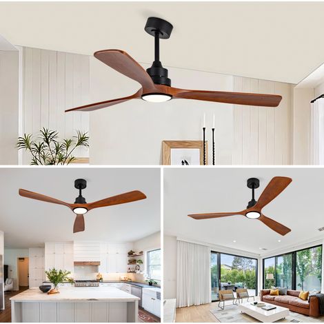 Deckenventilator 152,4 cm aus Metall und Holz, schwarz, dimmbare LED – MEUBLIV (1/5)