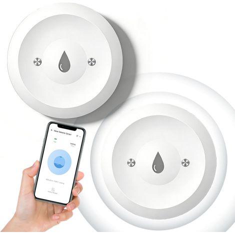 Détecteur d'eau intelligent, Wi-Fi, capteur d'eau (lot de 2), détecteur d'eau sans fil, moniteur d'eau, alarme d'eau intelligente, alarme et notification via application, pour la cuisine, la salle de (1/5)