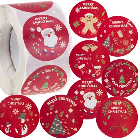 TG76363 PEGATINAS NAVIDEÑAS PARA PAQUETES DE REGALO ROLLO DECORATIVO DE NAVIDAD 500 PIEZAS REDONDAS
