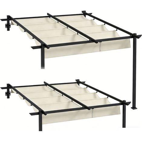 2er-Set  pavillon 3 x 3 m Pergola winddicht, Terrassenüberdachung mit verstellbarem Dach, ideal für Garten & Terrasse, cremefarben