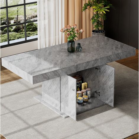 Table à manger extensible 140/180x80x76 cm grise en panneau de particules avec rangement et plateau automatique (1/5)