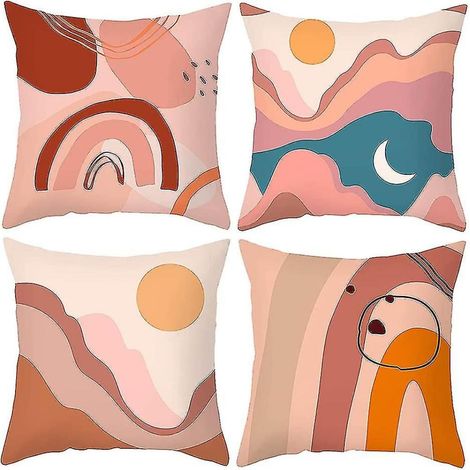 Lot de 4 housses de coussin, polyester microfibres, impression numérique, fermeture éclair invisible, pour salon chambre voiture (1/5)