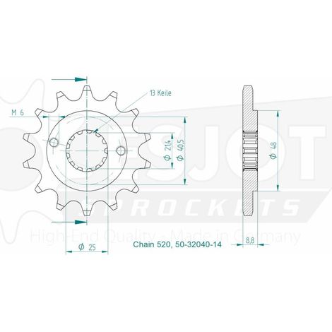 Pignon TT Honda - 520 - 14 Dents - Similaire JTF309 - Made in Germany