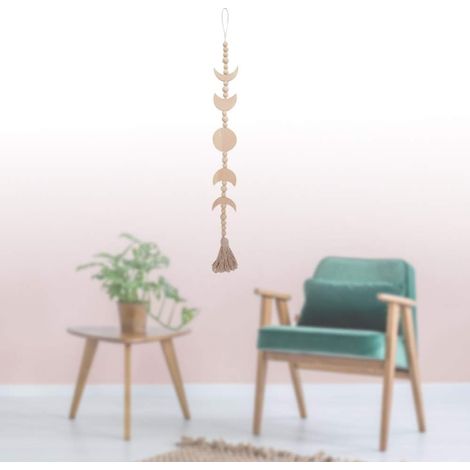 BEBUSINGOTO Bois Phase de Lune Décoration Murale Suspendus Bohème Wall Art Bois Lune Guirlande Perles Gland Ornements pour Chambre Mariage Appartement Décoration Murale (1/5)