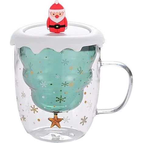 Mug en verre double paroi en forme de sapin de Noël, en borosilicate résistant à la chaleur et à la condensation. Idéal pour la maison. (1/5)
