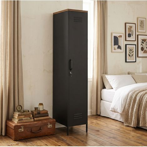 Armoire métallique verrouillable 183 x 46 x 35 cm, 4 étagères réglables, noir DESVIAE (1/5)