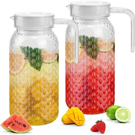 Caraffa in plastica acrilica da 1 litro con coperchio e manico - Ideale per acqua, tè freddo, vino, succhi di frutta e latte (set da 2) (1/5)