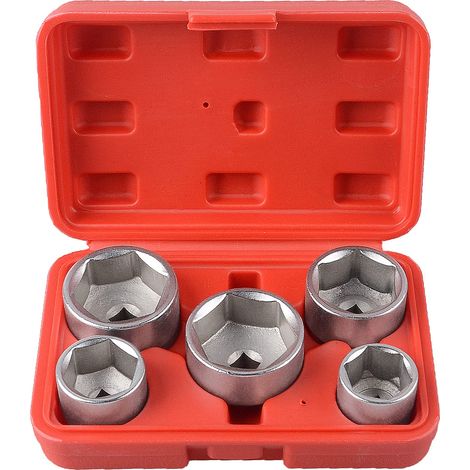 Lot de 5 douilles clés de démontage pour filtre à huile carré 3/8" Cr-V 24,27,32,36,38 mm 6 points (1/5)