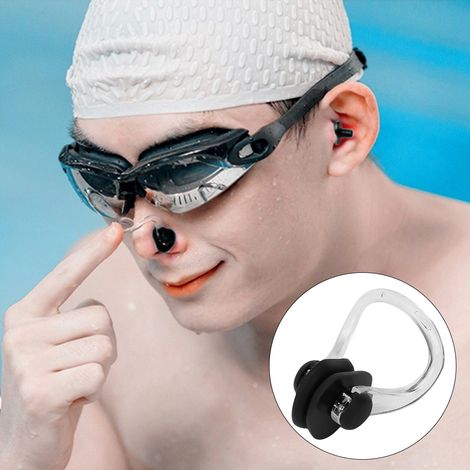 Pince-nez et bouchons d'oreilles étanches en silicone souple pour la natation et la plongée (noir) (1/5)